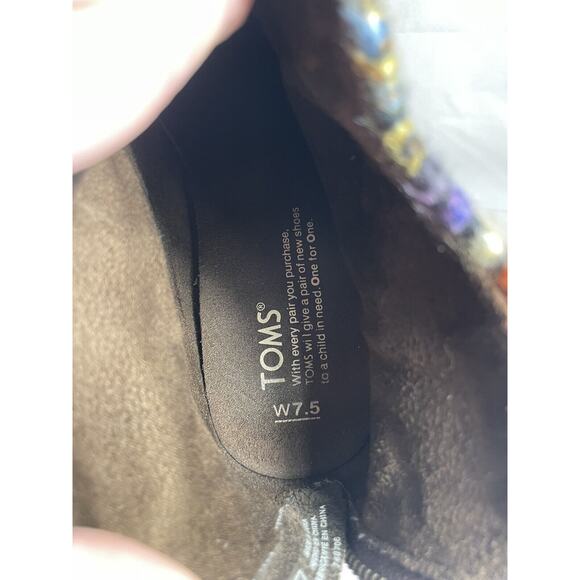 Toms Leila Chocolate Suede & Multicolor Yarn Bootie Mixed Textile Bootie Sz 7.5 - Picture 8 of 9